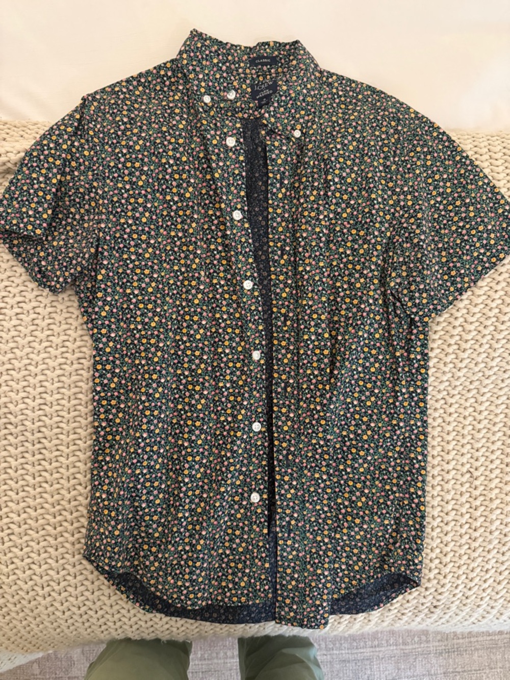 J. Crew Black Short-Sleeve Floral Button-Down Shirt